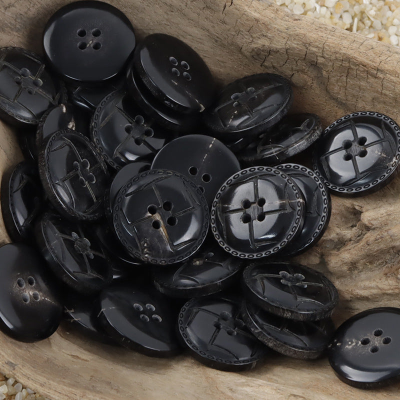 Laser-Burnt Horn Buttons for Retro Fashion Leather Jackets 10pcs - Lots of Buttons