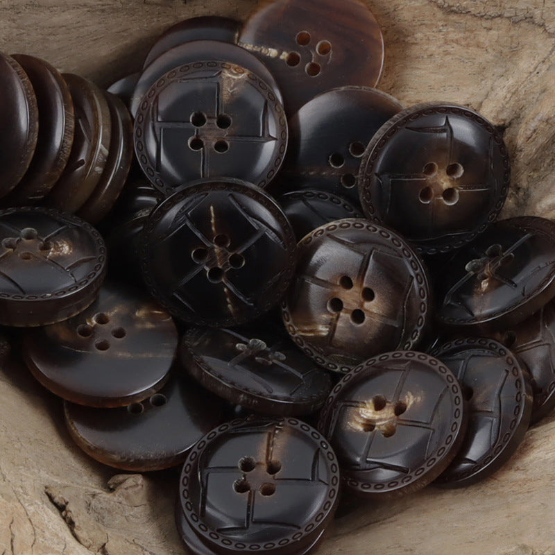Laser-Burnt Horn Buttons for Retro Fashion Leather Jackets 10pcs - Lots of Buttons