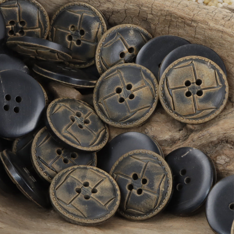 Laser-Burnt Horn Buttons for Retro Fashion Leather Jackets 10pcs - Lots of Buttons