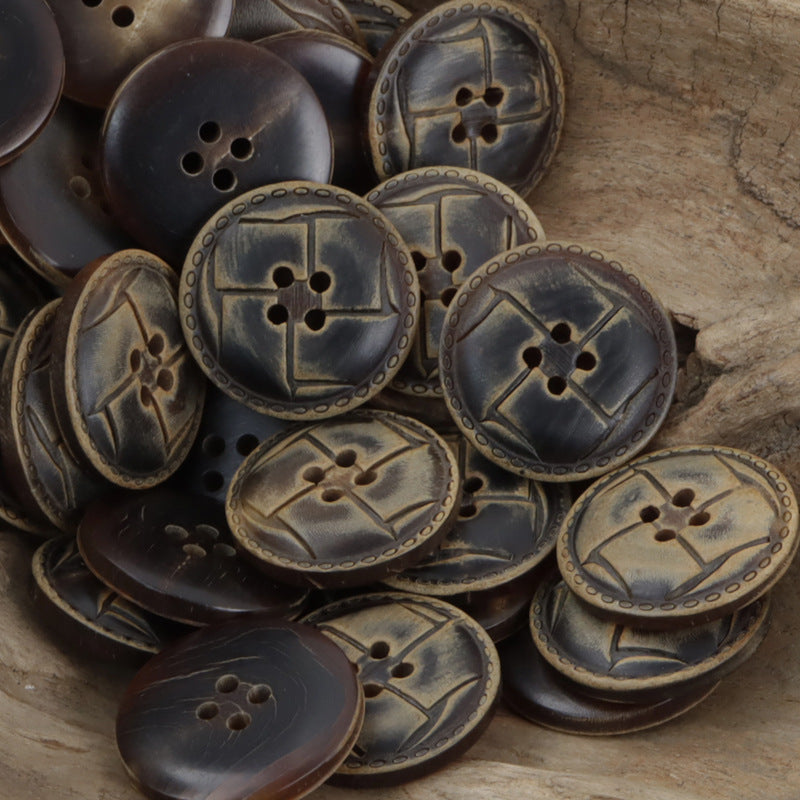 Laser-Burnt Horn Buttons for Retro Fashion Leather Jackets 10pcs - Lots of Buttons