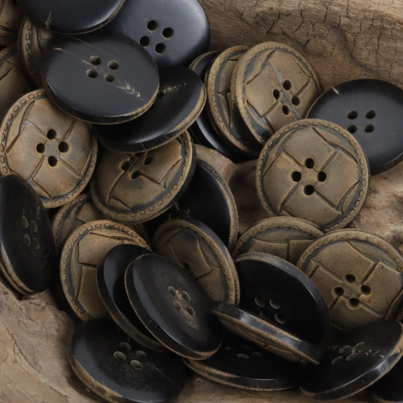 Laser-Burnt Horn Buttons for Retro Fashion Leather Jackets 10pcs - Lots of Buttons