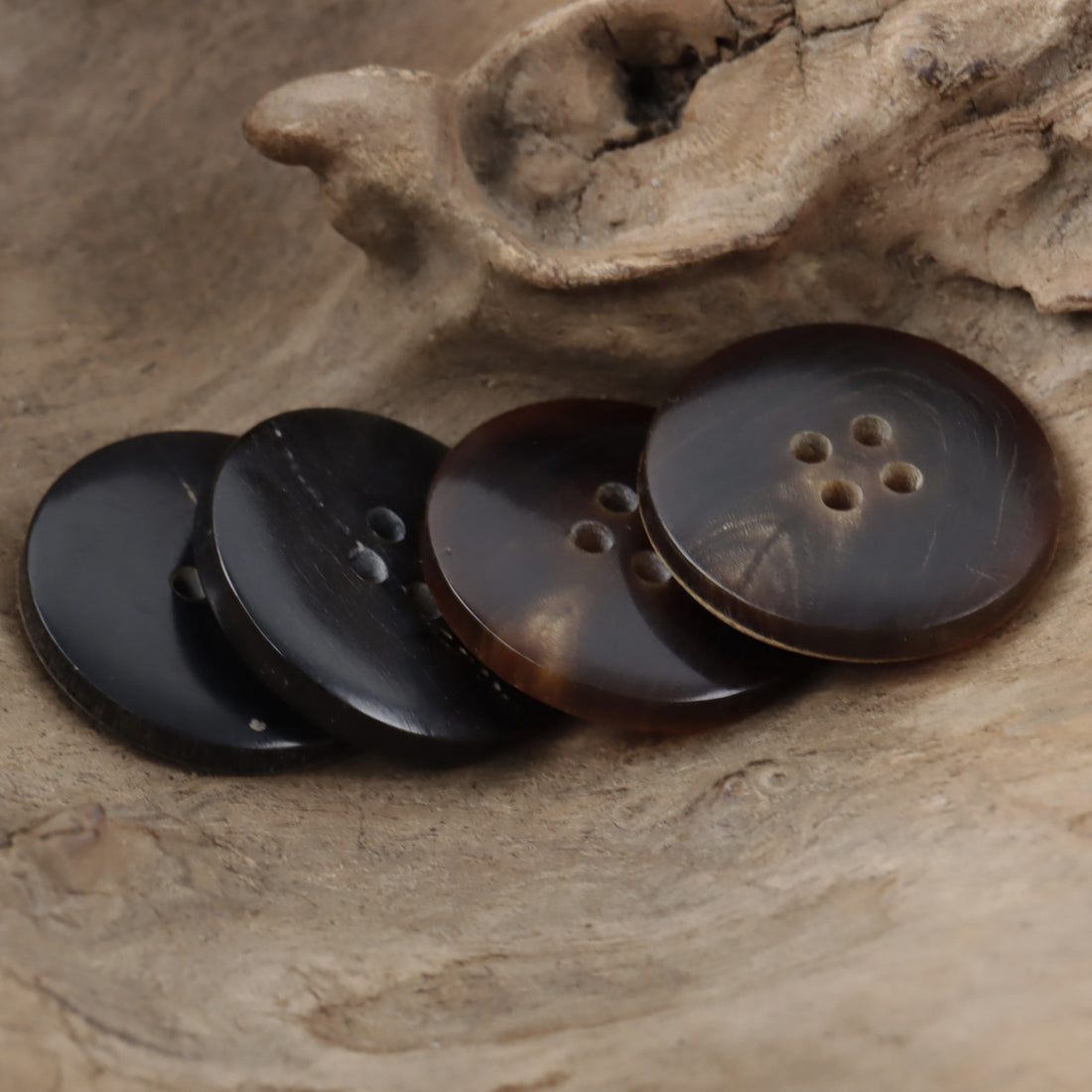 Bowl-Shaped Burnt-Edge Natural Horn Buttons for Khaki Winter Coats 10pcs - Lots of Buttons