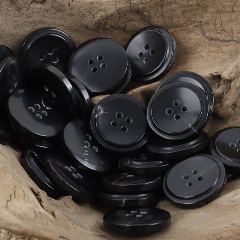 Bowl-Shaped Burnt-Edge Natural Horn Buttons for Khaki Winter Coats 10pcs - Lots of Buttons