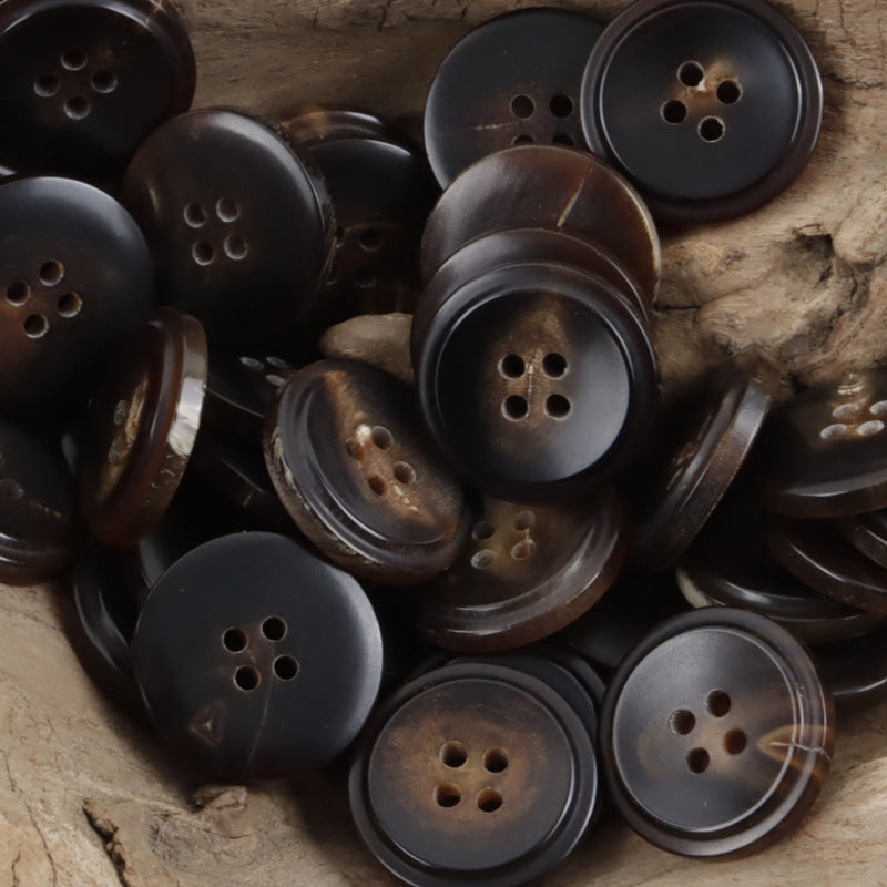 Bowl-Shaped Burnt-Edge Natural Horn Buttons for Khaki Winter Coats 10pcs - Lots of Buttons