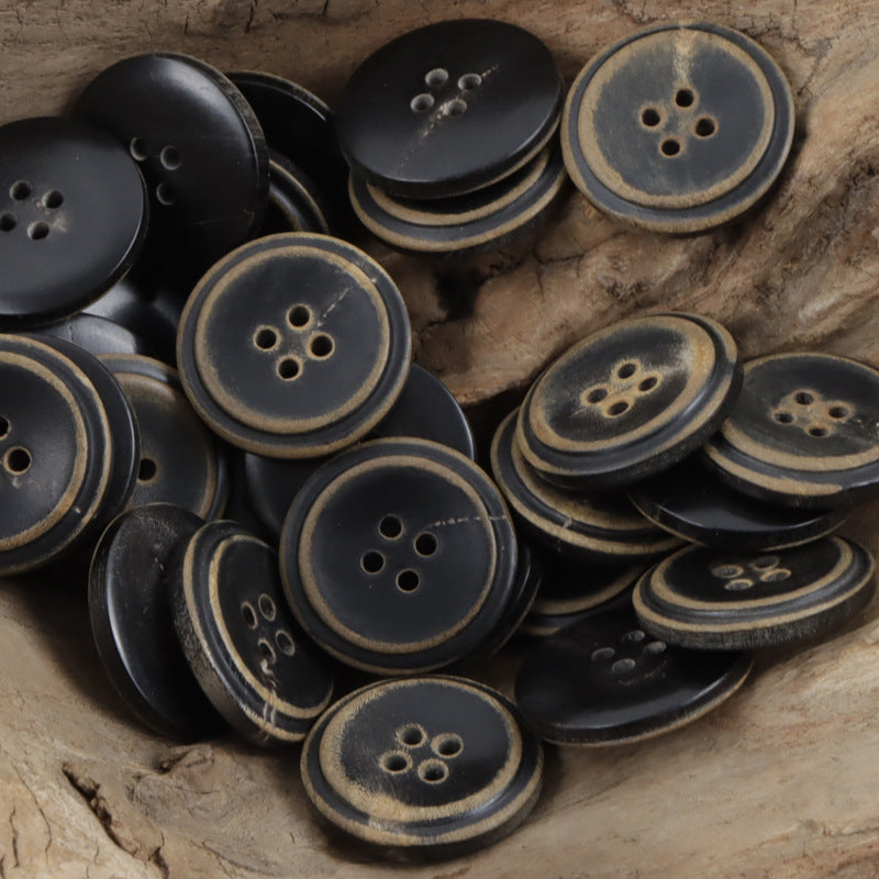 Bowl-Shaped Burnt-Edge Natural Horn Buttons for Khaki Winter Coats 10pcs - Lots of Buttons