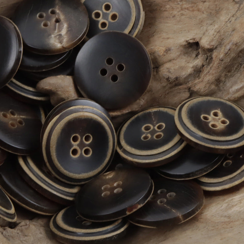 Bowl-Shaped Burnt-Edge Natural Horn Buttons for Khaki Winter Coats 10pcs - Lots of Buttons
