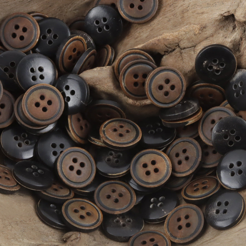 Vintage Charred Yellow Horn Buttons 4 Holes 10PCS - Lots of Buttons