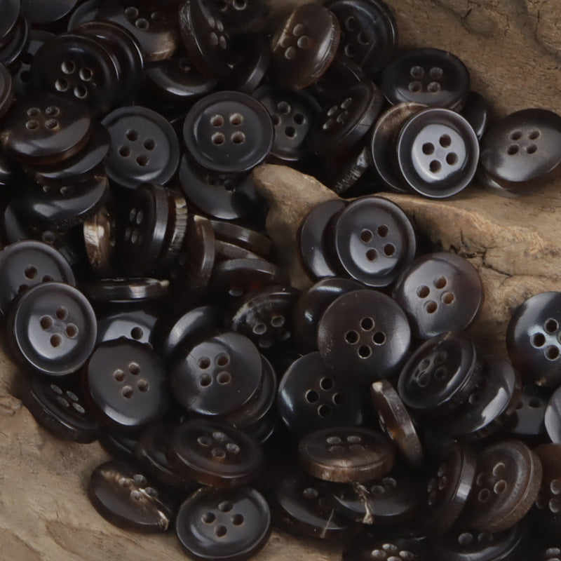 Vintage Charred Yellow Horn Buttons 4 Holes 10PCS - Lots of Buttons