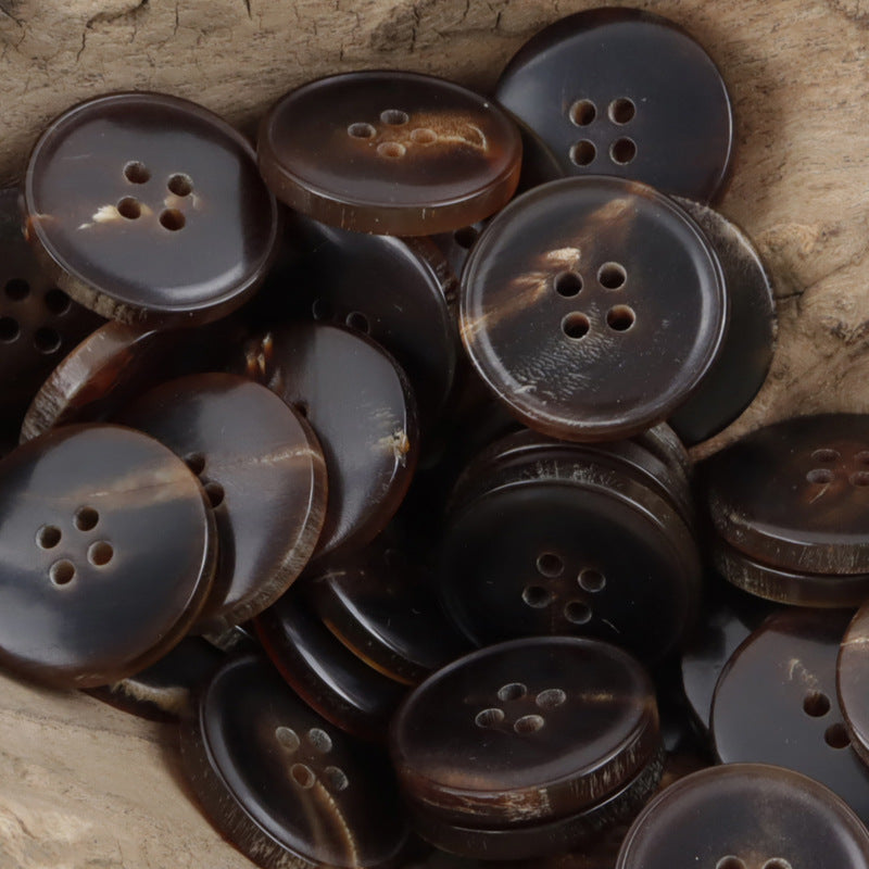 4-Hole Black Brown Natural Horn Buttons for Winter Coats 10pcs - Lots of Buttons