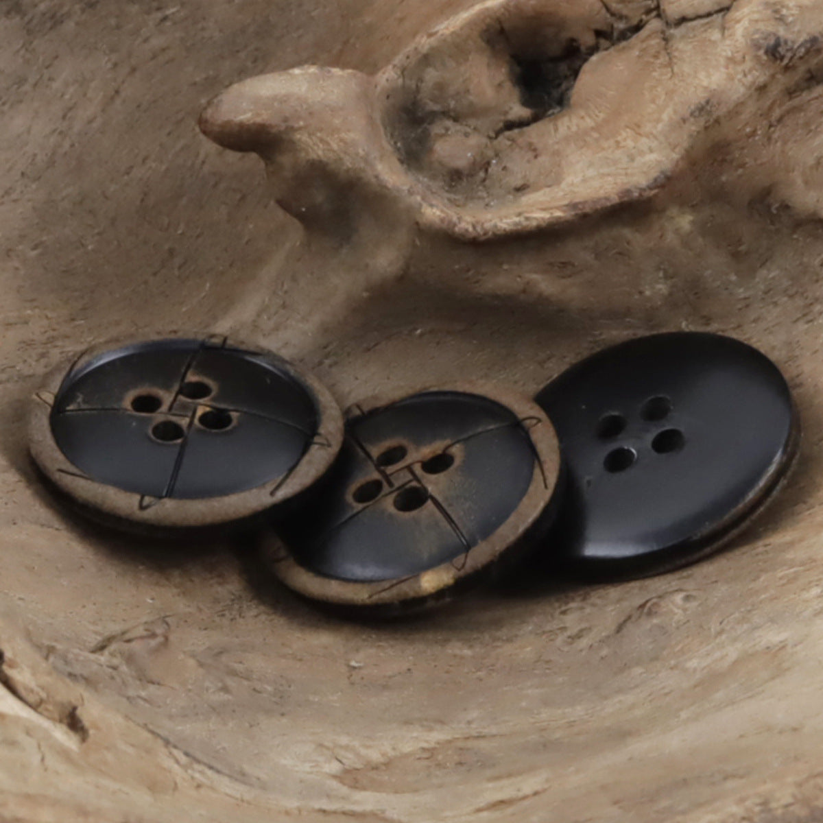 Vintage Laser-Etched Black Genuine Cow Horn Buttons,10pcs - Lots of Buttons
