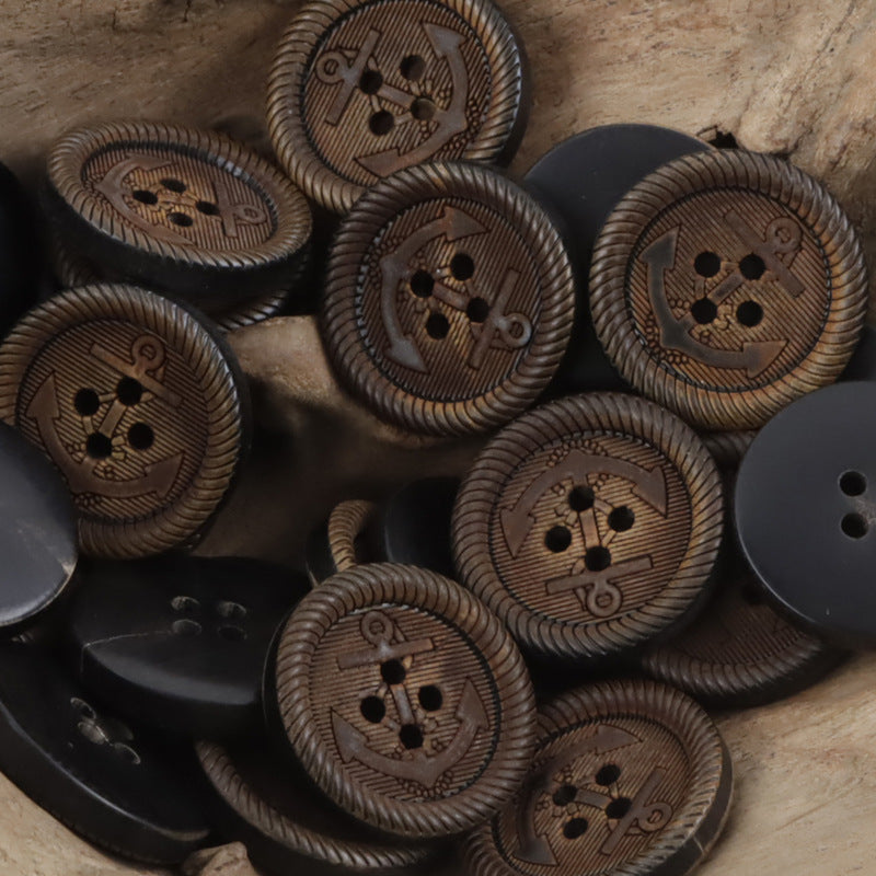 Vintage Burnt Yellow Anchor Horn Buttons for Leather Jackets 10pcs