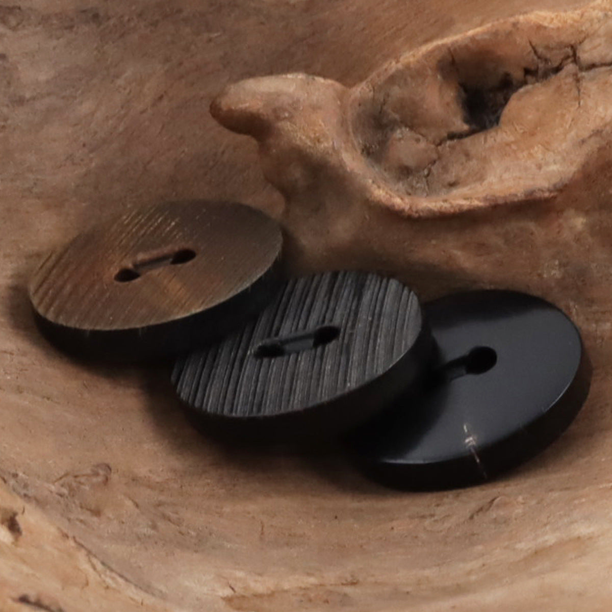 Burned Black Horn Buttons Bevel-Cut Surface Texture,10PCS - Lots of Buttons