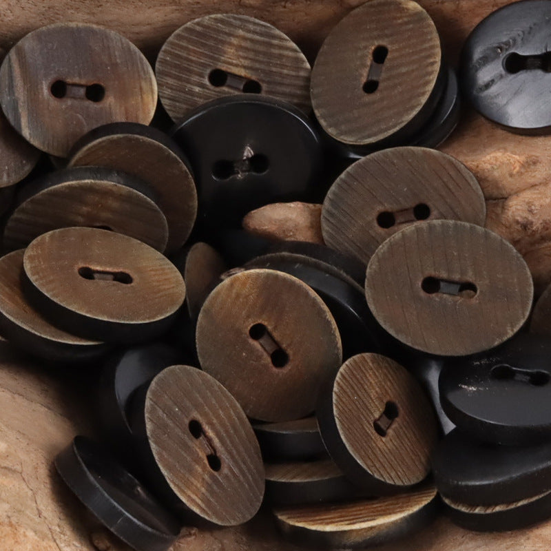 Burned Black Horn Buttons Bevel-Cut Surface Texture,10PCS - Lots of Buttons