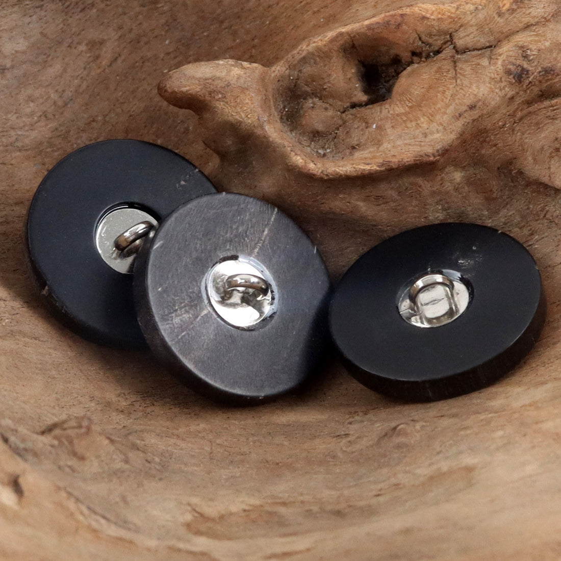 American Retro Twill Natural Real Horn Black Buttons 10pcs - Lots of Buttons