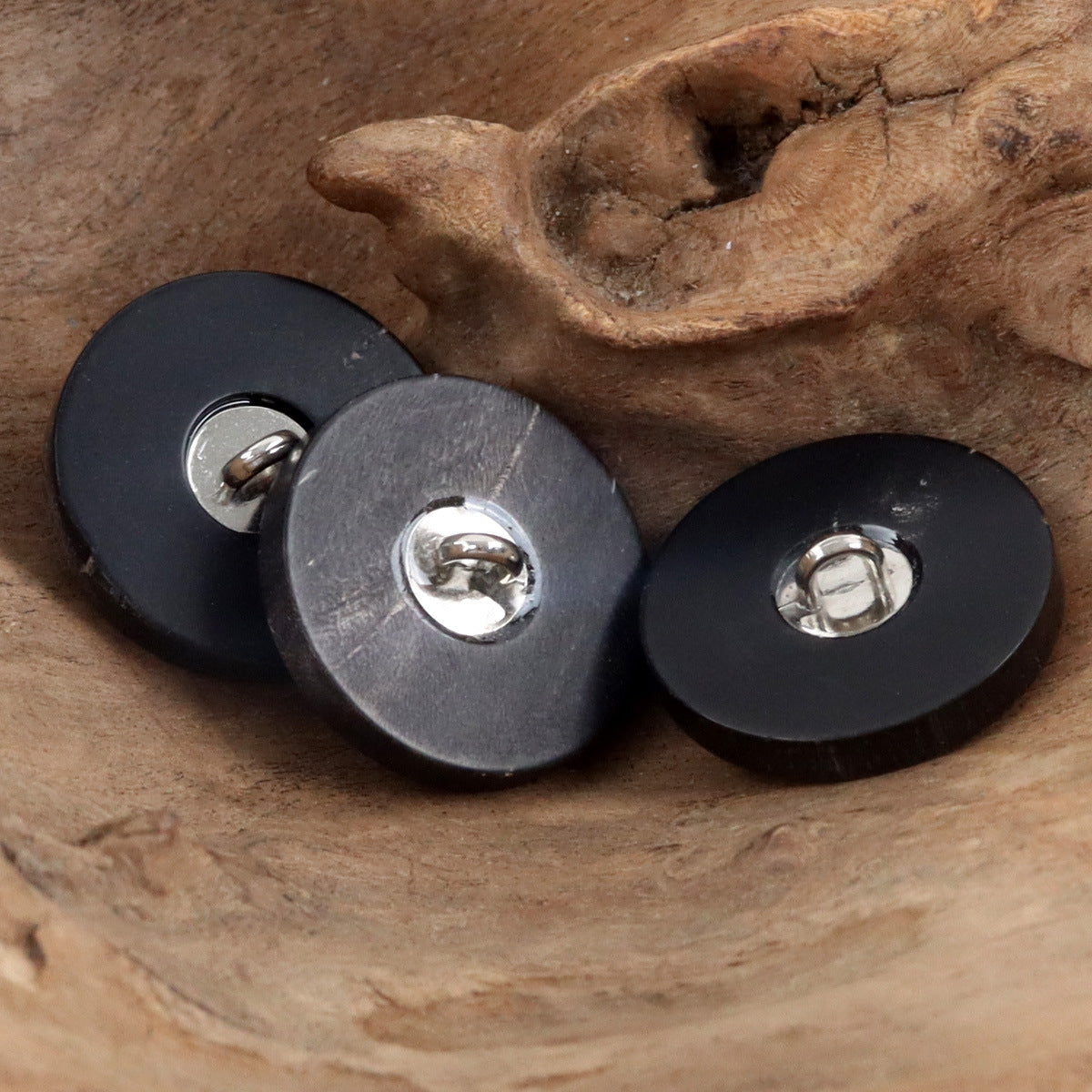 American Retro Twill Natural Real Horn Black Buttons 10pcs - Lots of Buttons