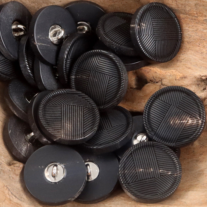 American Retro Twill Natural Real Horn Black Buttons 10pcs - Lots of Buttons