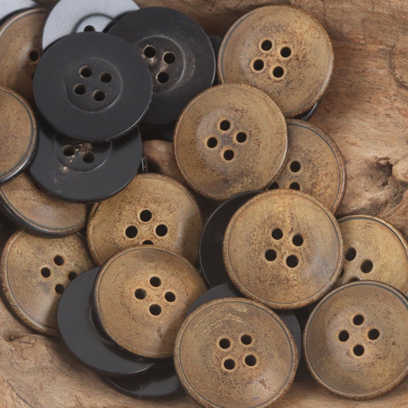22mm Burnt Four-Hole Ox Horn Buttons for Hat Decoration 10pcs - Lots of Buttons