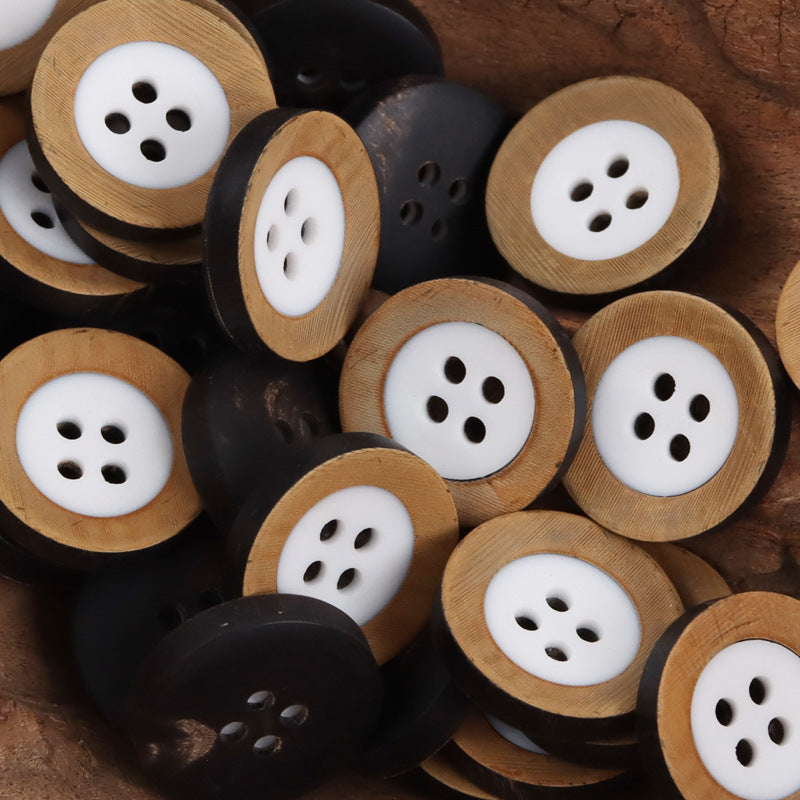 Retro Yellow Flamed Edge Cow Horn Buttons with White Holes,10pcs - Lots of Buttons