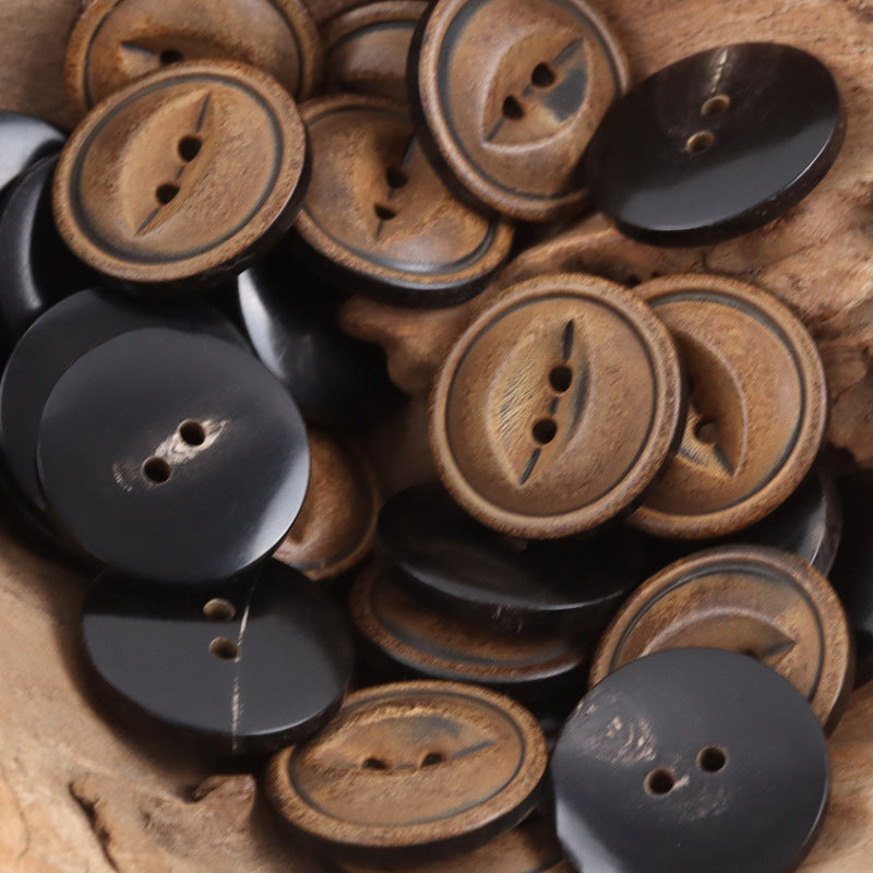 Retro Burnt Yellowish Natural Fish-Eye Horn Buttons 10pcs - Lots of Buttons