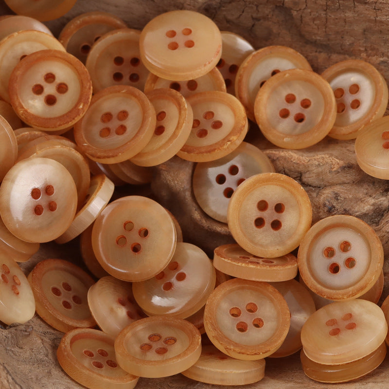 15mm Vintage Round 4-Hole Fire-Branded Cow Horn Buttons,3PCS - Lots of Buttons