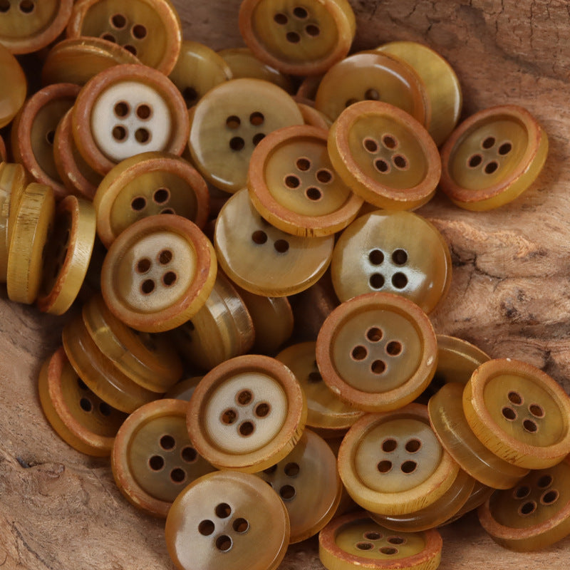 15mm Vintage Round 4-Hole Fire-Branded Cow Horn Buttons,3PCS - Lots of Buttons