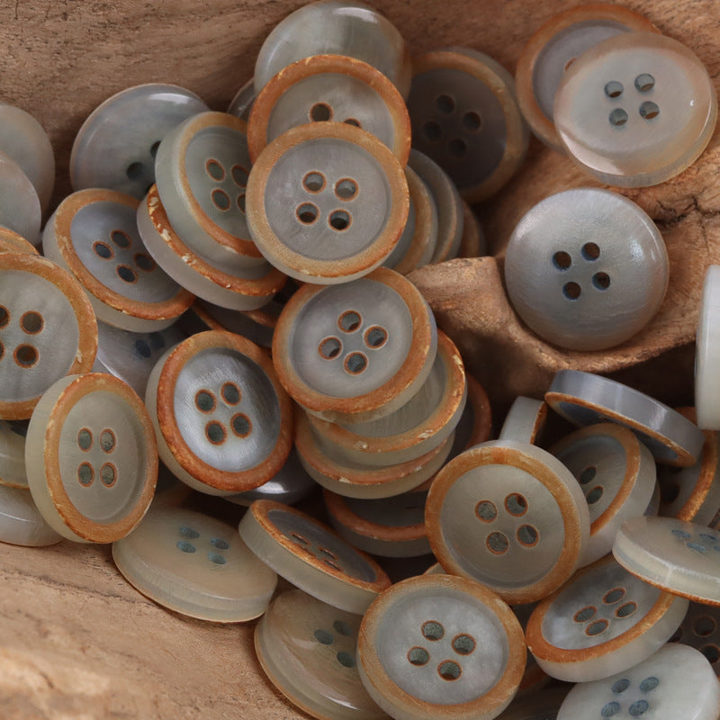 15mm Vintage Round 4-Hole Fire-Branded Cow Horn Buttons,3PCS - Lots of Buttons