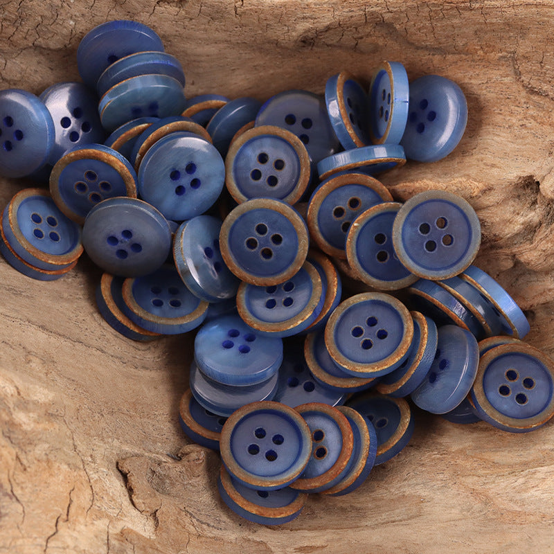 15mm Vintage Round 4-Hole Fire-Branded Cow Horn Buttons,3PCS - Lots of Buttons