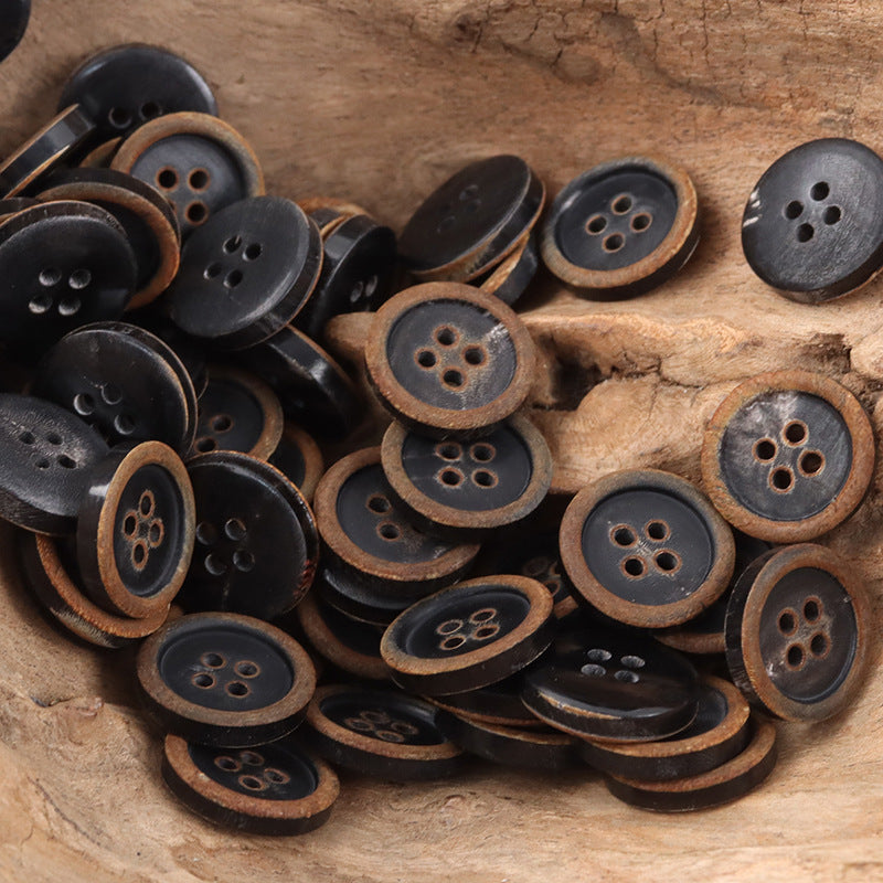 15mm Vintage Round 4-Hole Fire-Branded Cow Horn Buttons,3PCS - Lots of Buttons