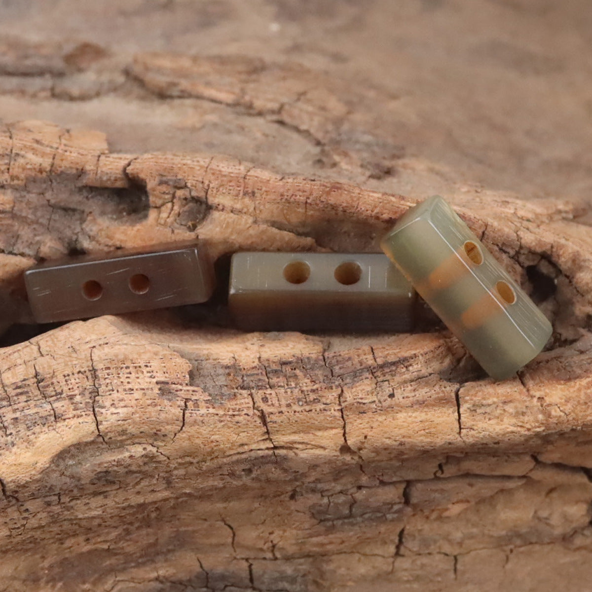 Long Strip Coffee-Colored Natural Horn Toggle Buttons 10pcs - Lots of Buttons