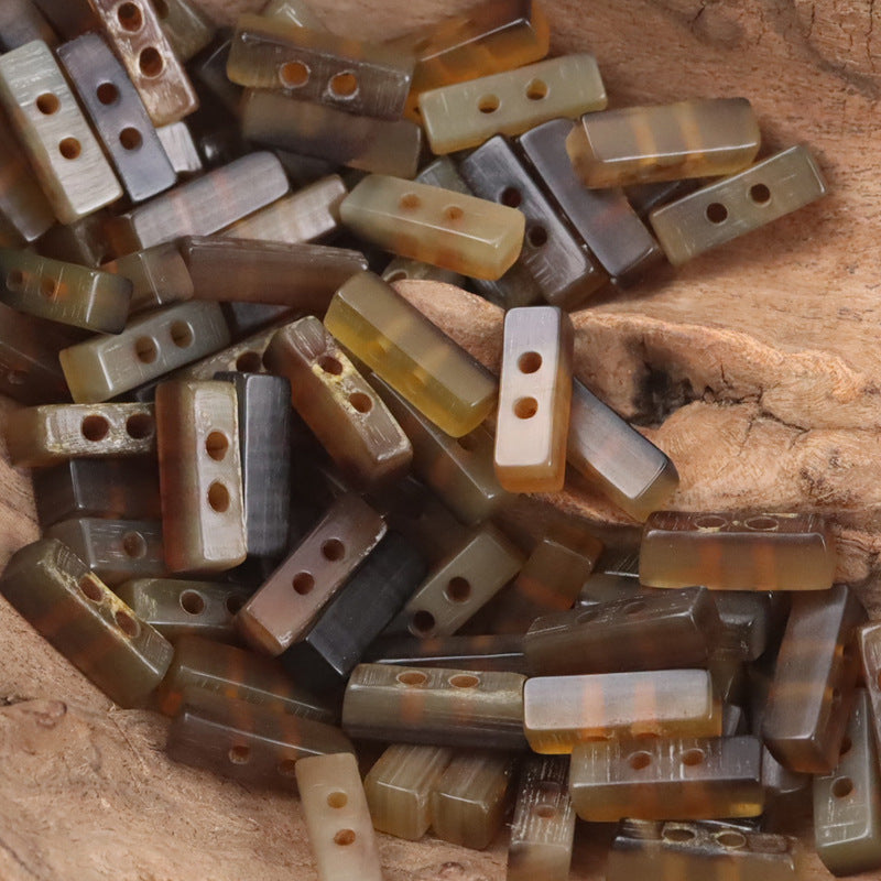 Long Strip Coffee-Colored Natural Horn Toggle Buttons 10pcs - Lots of Buttons