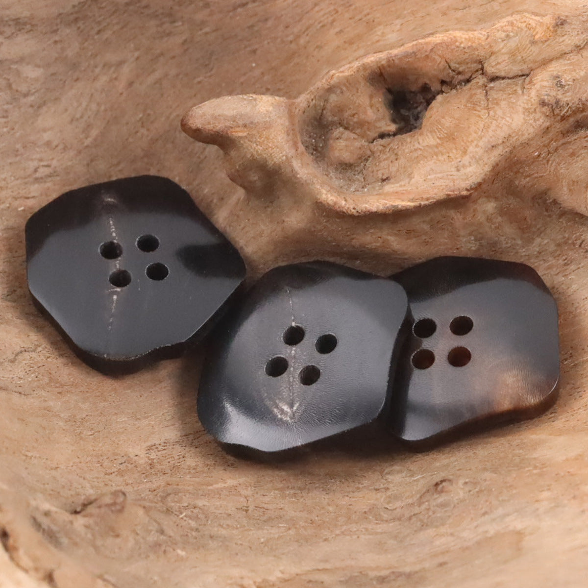 Exotic-Shaped Black Brown Natural Ox Horn Buttons 10PCS - Lots of Buttons