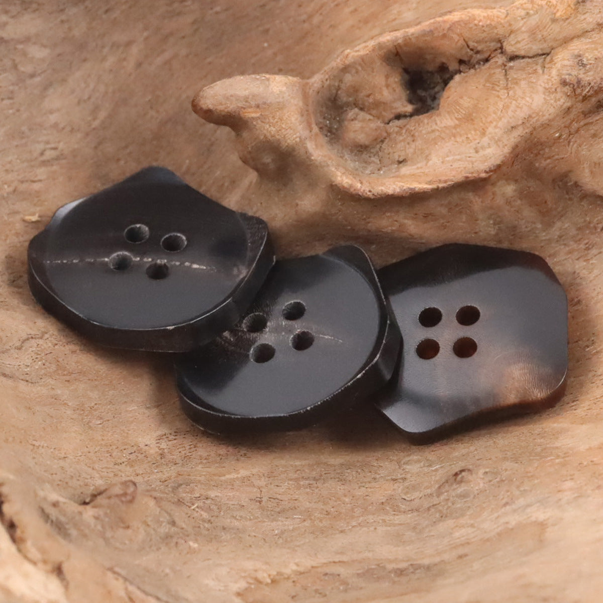 Exotic-Shaped Black Brown Natural Ox Horn Buttons 10PCS - Lots of Buttons