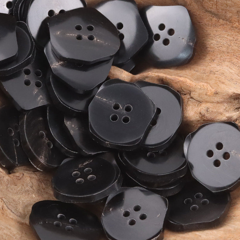 Exotic-Shaped Black Brown Natural Ox Horn Buttons 10PCS - Lots of Buttons
