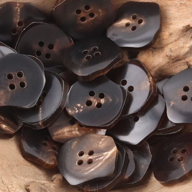 Exotic-Shaped Black Brown Natural Ox Horn Buttons 10PCS - Lots of Buttons