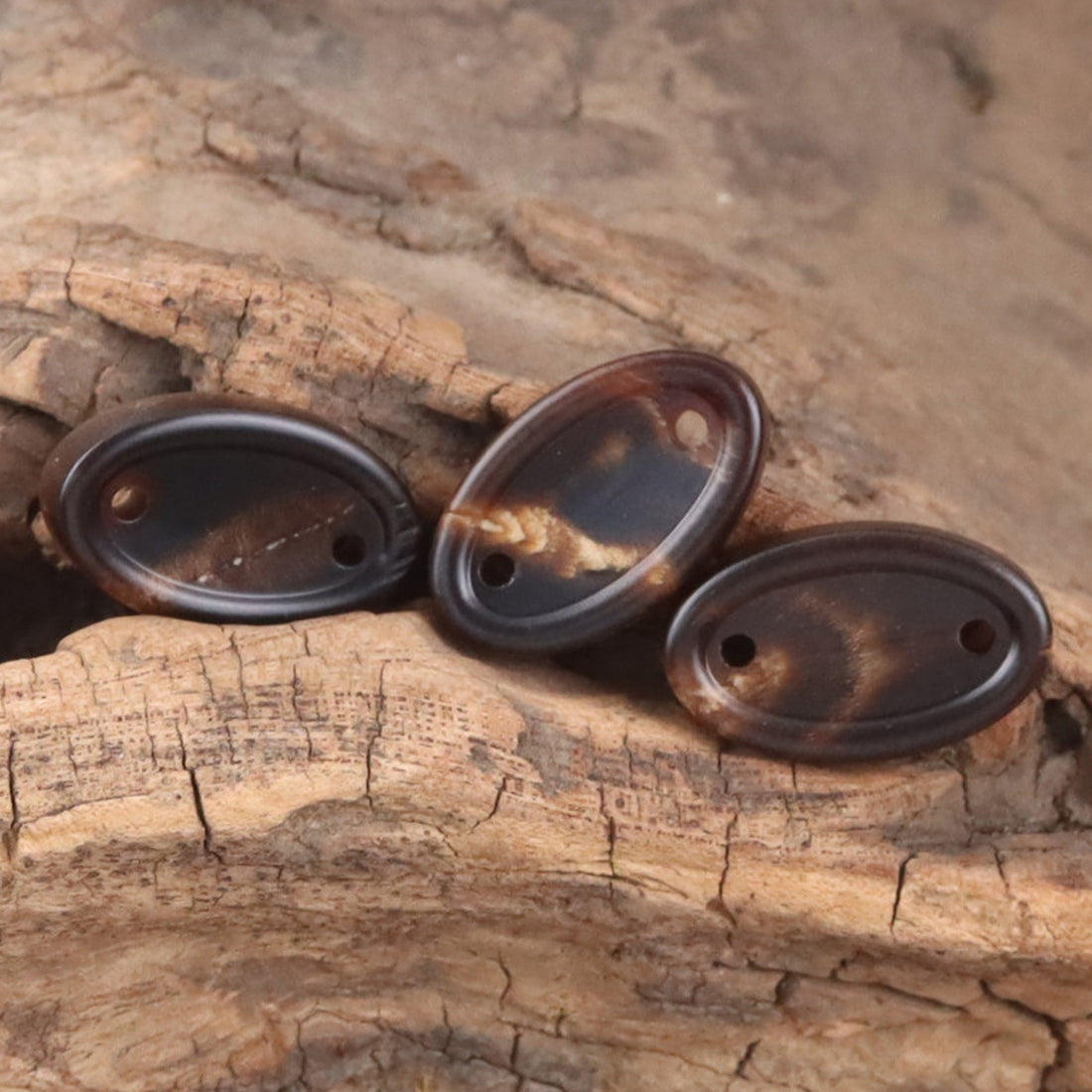 Long Oval Two-Hole Natural Real Ox Horn Buttons for Clothing Labels 10pcs - Lots of Buttons