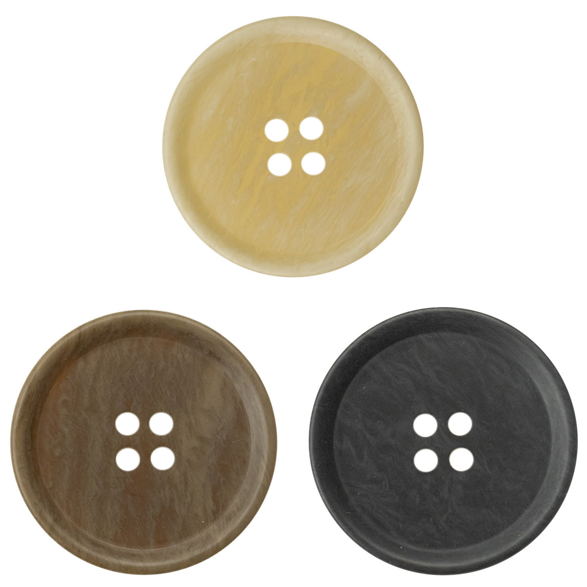 15-30mm Beveled Wood Grain Resin Buttons Yellow, Black and Khaki 60 Pack - Lots of Buttons