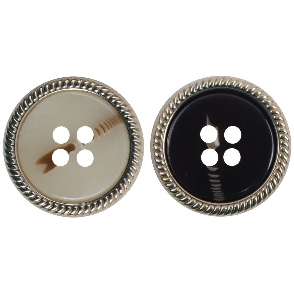Beige and Coffee Four-Hole Flat Resin Buttons with Metal Lace 10pcs - Lots of Buttons