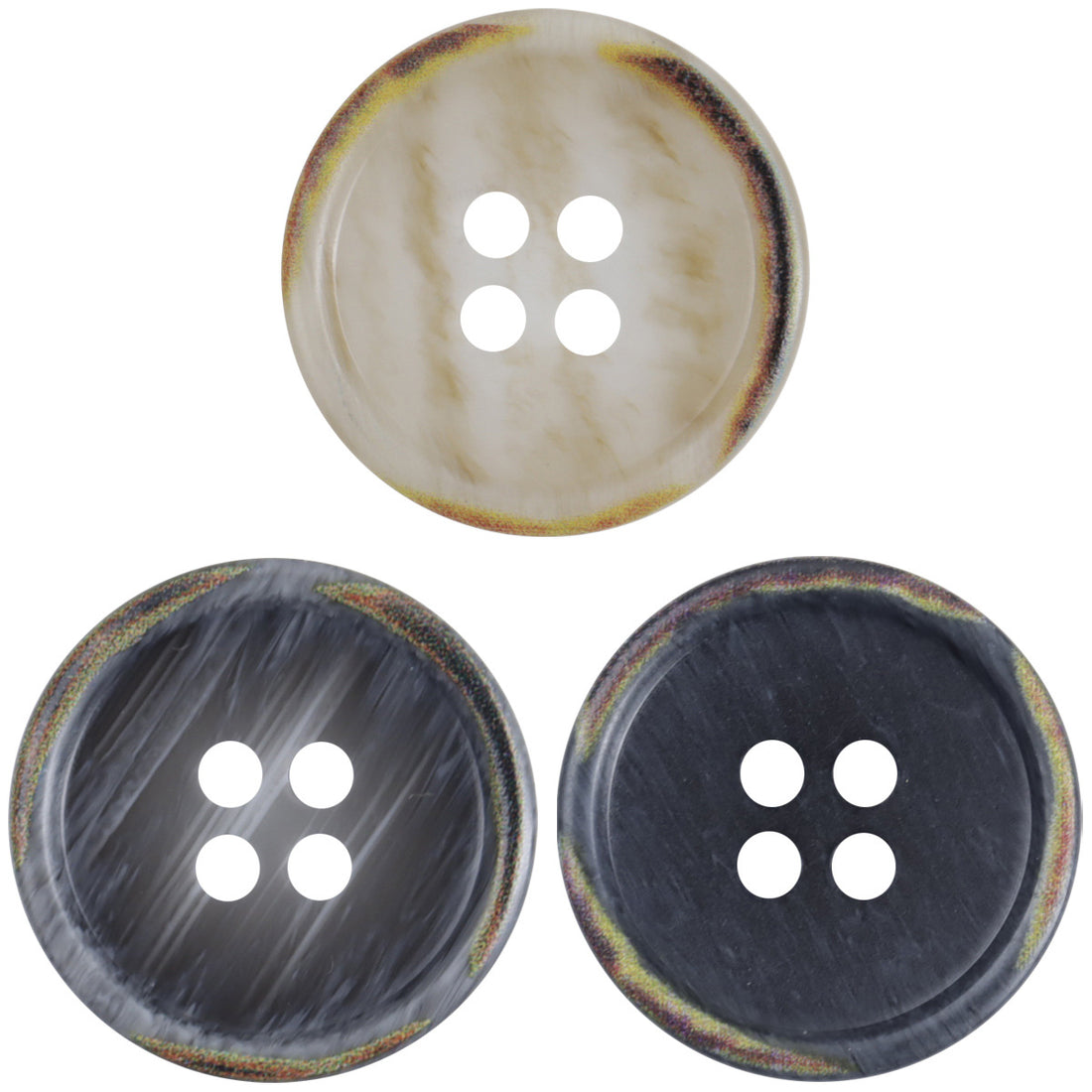 Vintage Off-White and Dark Gray Round Four-Hole Resin Buttons 60 Pack - Lots of Buttons