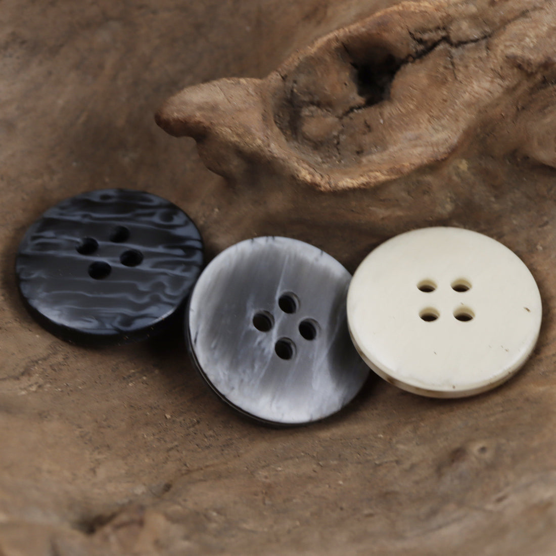 Vintage Off-White and Dark Gray Round Four-Hole Resin Buttons 60 Pack - Lots of Buttons