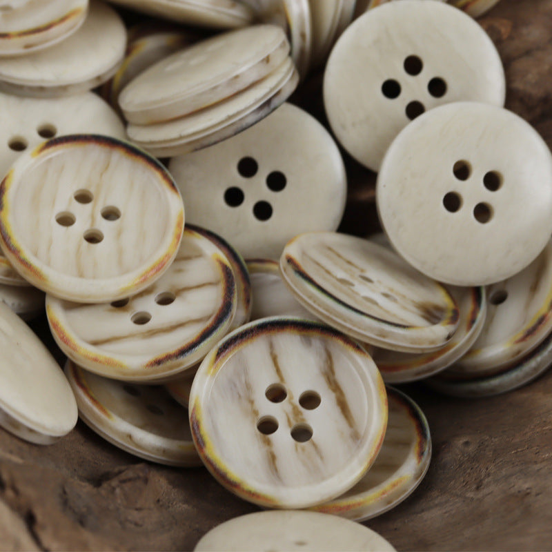 Vintage Off-White and Dark Gray Round Four-Hole Resin Buttons 60 Pack - Lots of Buttons