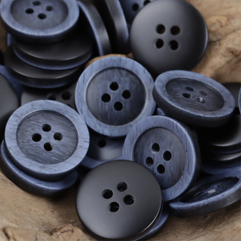 Gradient Gray-Blue Imitation Wood Grain Resin Buttons 20pcs - Lots of Buttons