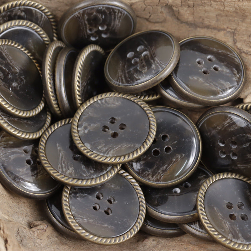 Edge-locked Resin Buttons Horn Pattern for Vintage Black Coat 20pcs - Lots of Buttons