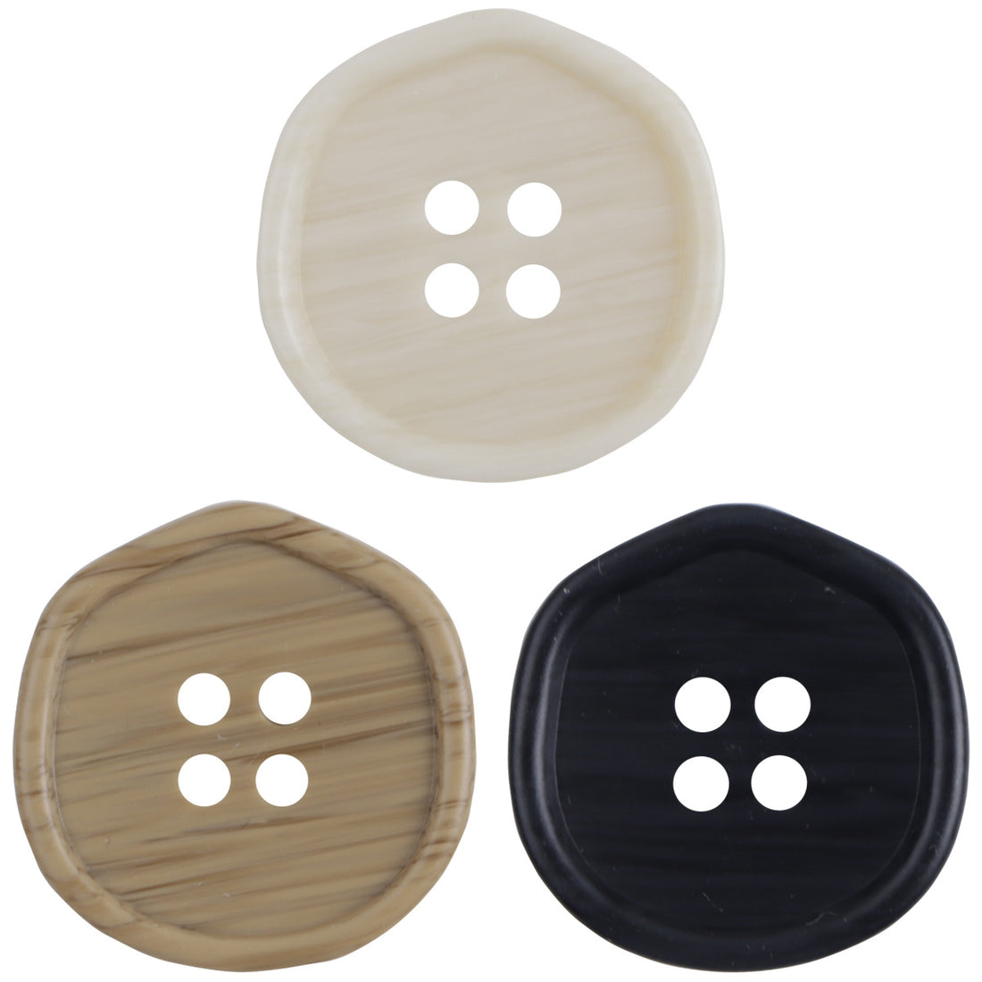 White, Black and Khaki Polygonal Wood Grain Resin Buttons 30 Pack - Lots of Buttons