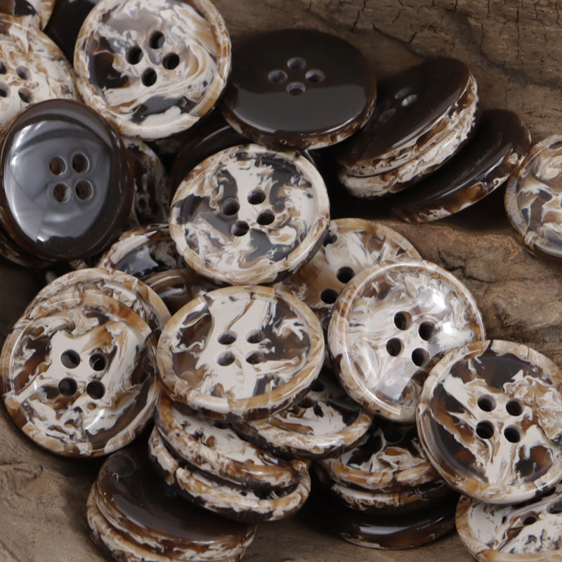 Round Four-Hole Black White and Gray Ink Wash Resin Buttons 30 Pack - Lots of Buttons