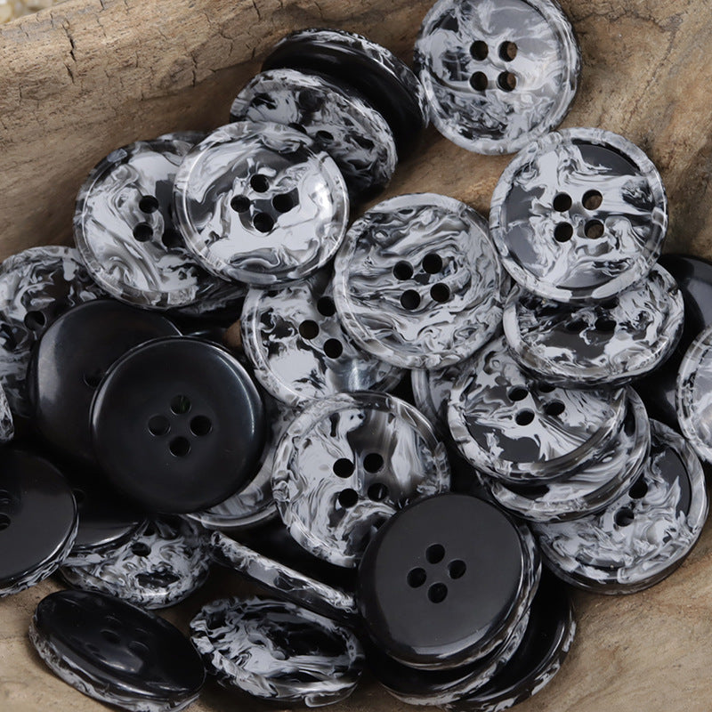 Round Four-Hole Black White and Gray Ink Wash Resin Buttons 30 Pack - Lots of Buttons