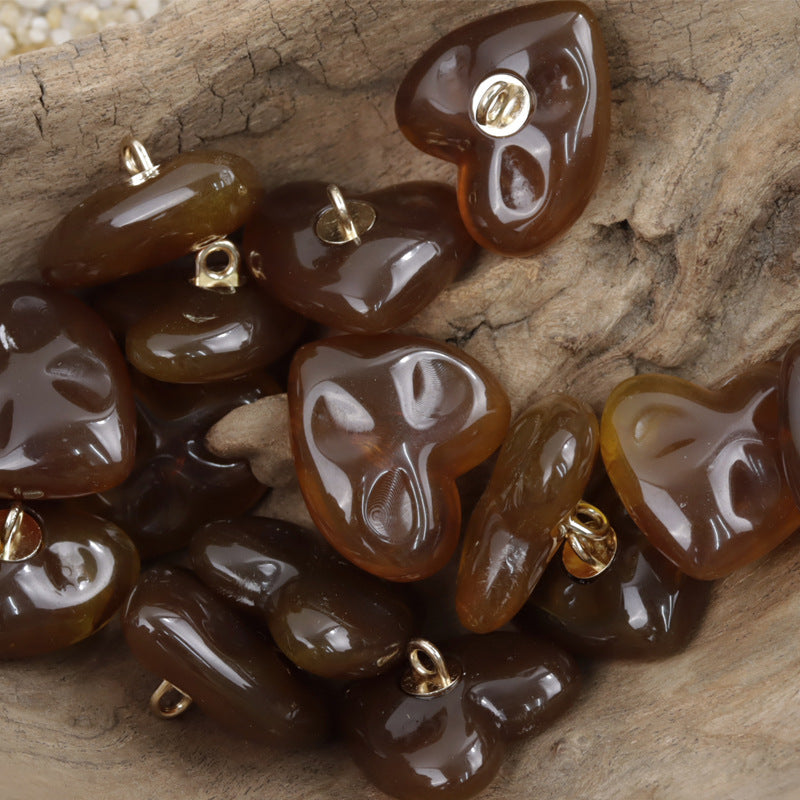 Heart Shape Amber Colored Resin Buttons with Metal Shank 10PCS - Lots of Buttons