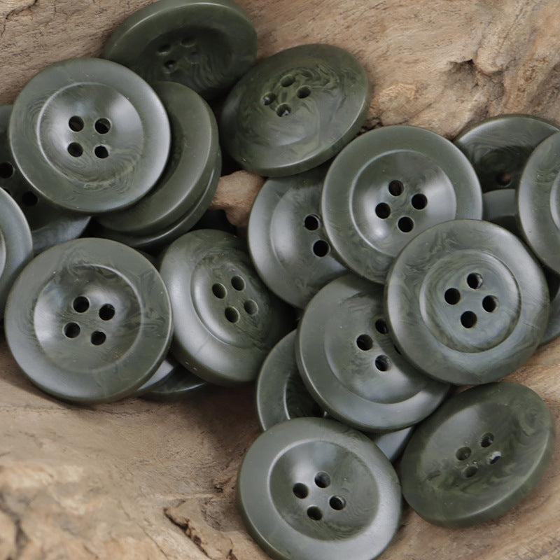 Wide-Edged Vintage Dark Green Resin Buttons,20pcs - Lots of Buttons