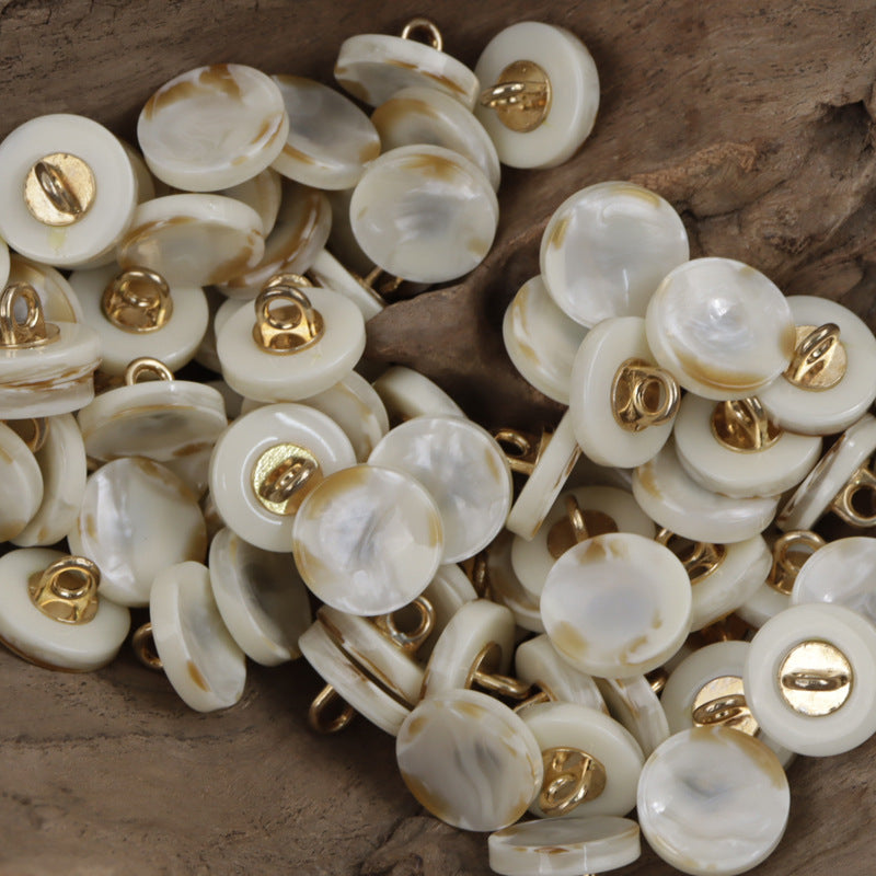 12.5mm Round Milk Coffee-Colored Resin Buttons with Metal Handle 30pcs - Lots of Buttons