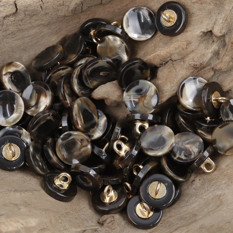 12.5mm Round Milk Coffee-Colored Resin Buttons with Metal Handle 30pcs - Lots of Buttons
