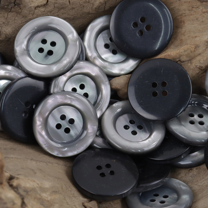 Round-Edged Black and White Light and Shadow Resin Buttons 30pcs - Lots of Buttons